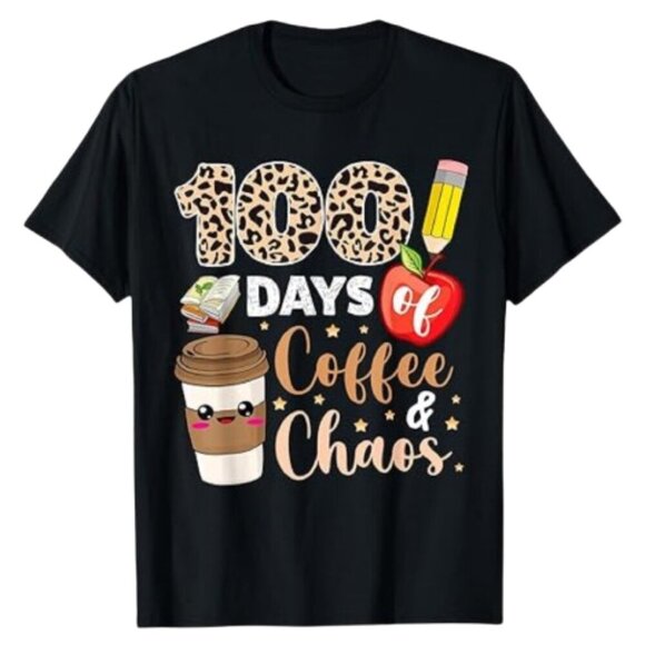 Women's Plus 3X 100 Days Of Coffee Chaos Shirt 100th Day Of School Teachers - Picture 1 of 6